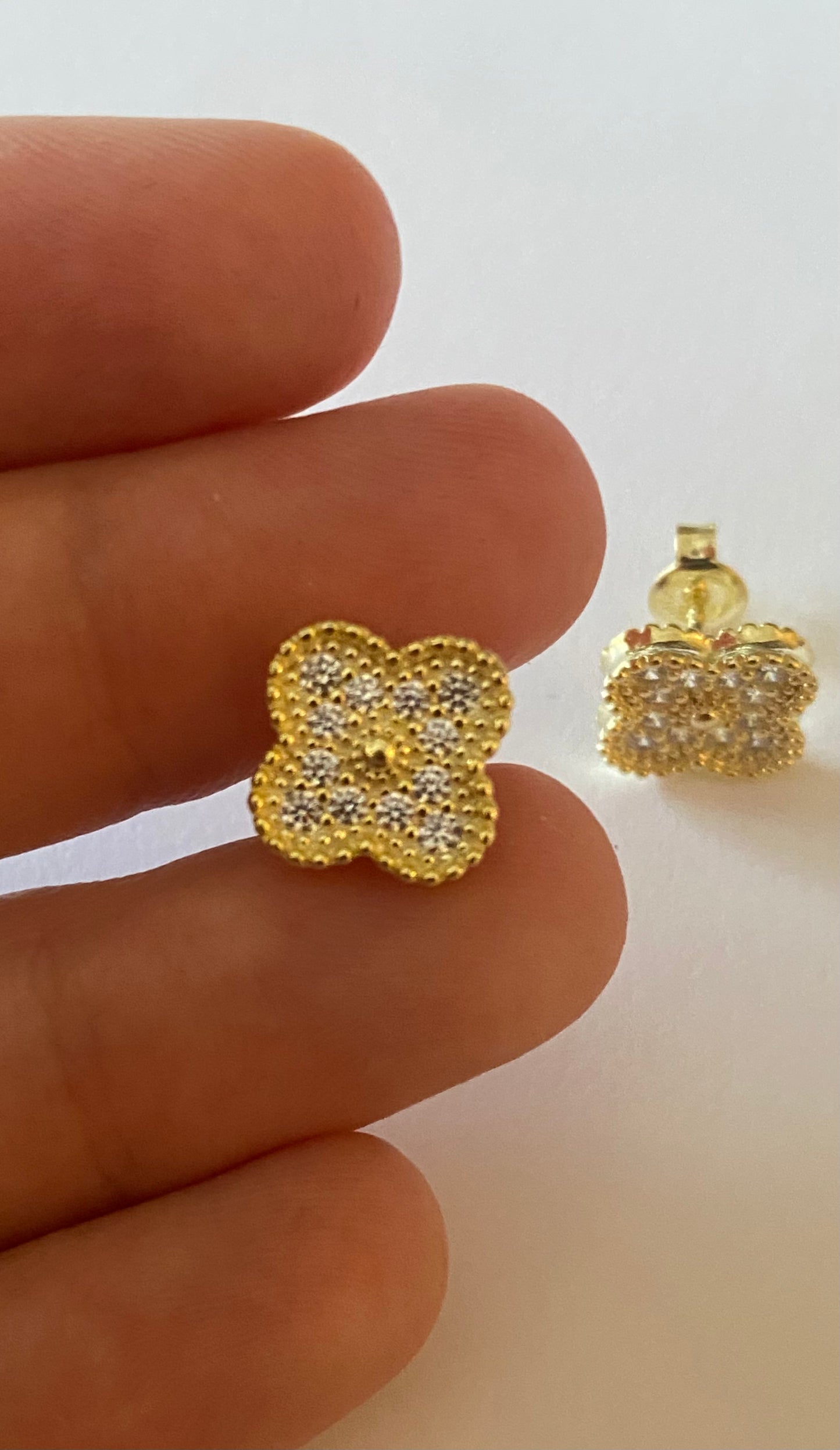 Orecchini Quadrifoglio Argento Dorato e Zirconi