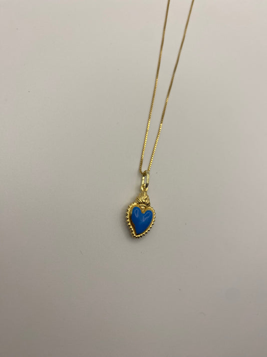 Collana Cuore Sacro Azzurro Smaltato