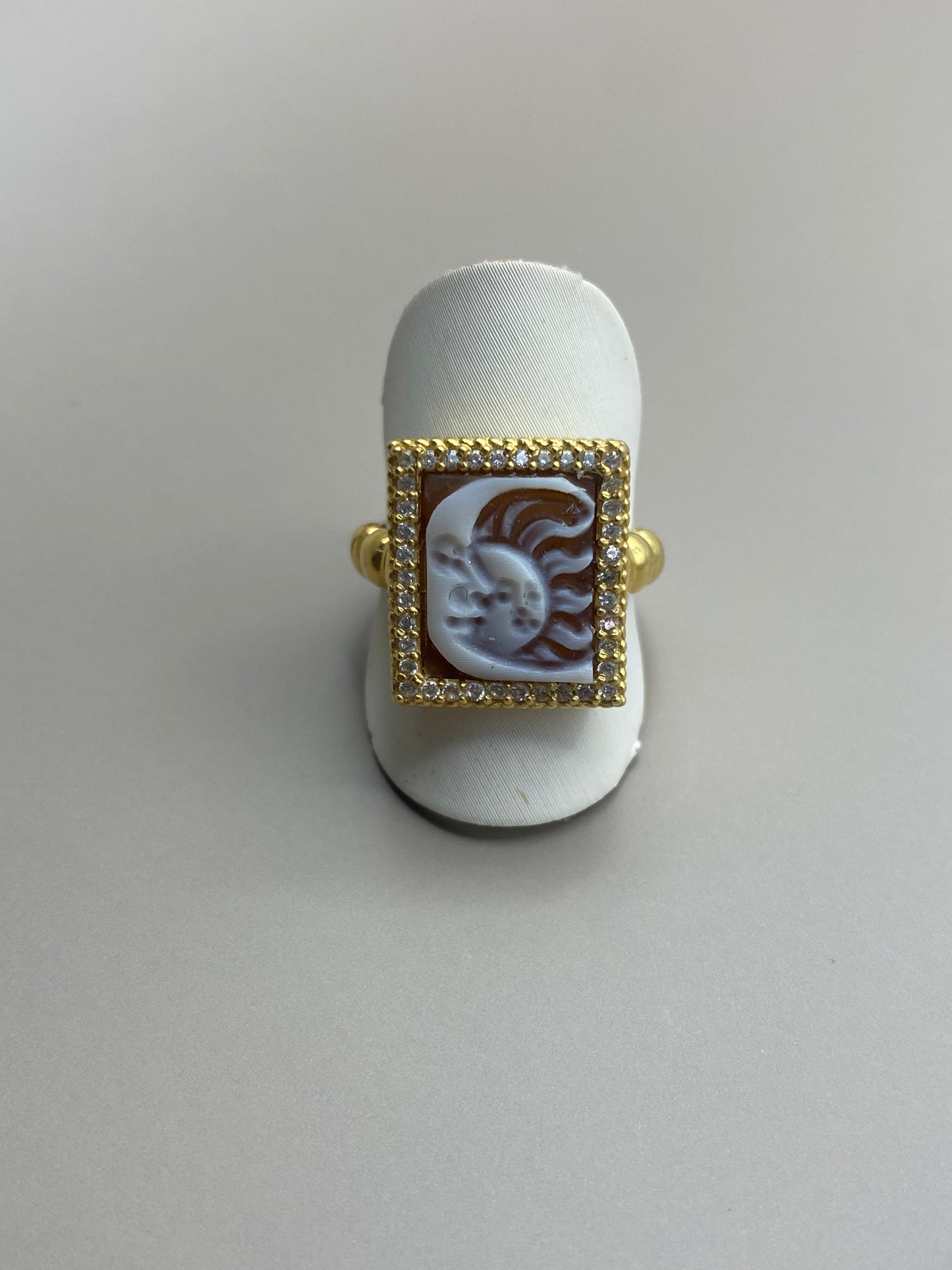 Anello Rettangolare Cammeo Sole e Luna