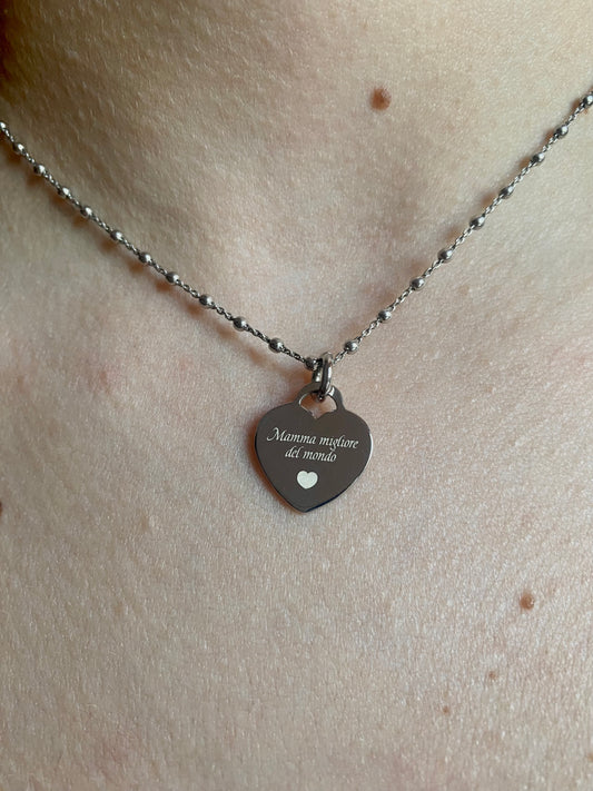 Collana Festa della Mamma Cuore Doppia Incisione