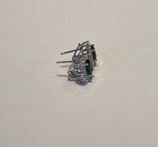 Orecchini Royal Clip Zircone Ovale Smerado contornato Zirconi Bianchi in ARGENTO 925