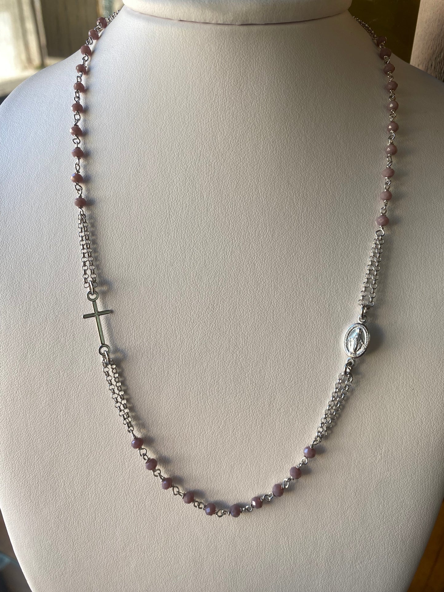 Rosario Girocollo in Argento 925 Pietre Glicine