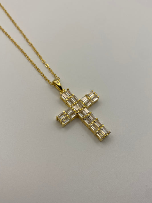 Collana Croce Baguette-In Argento Dorato