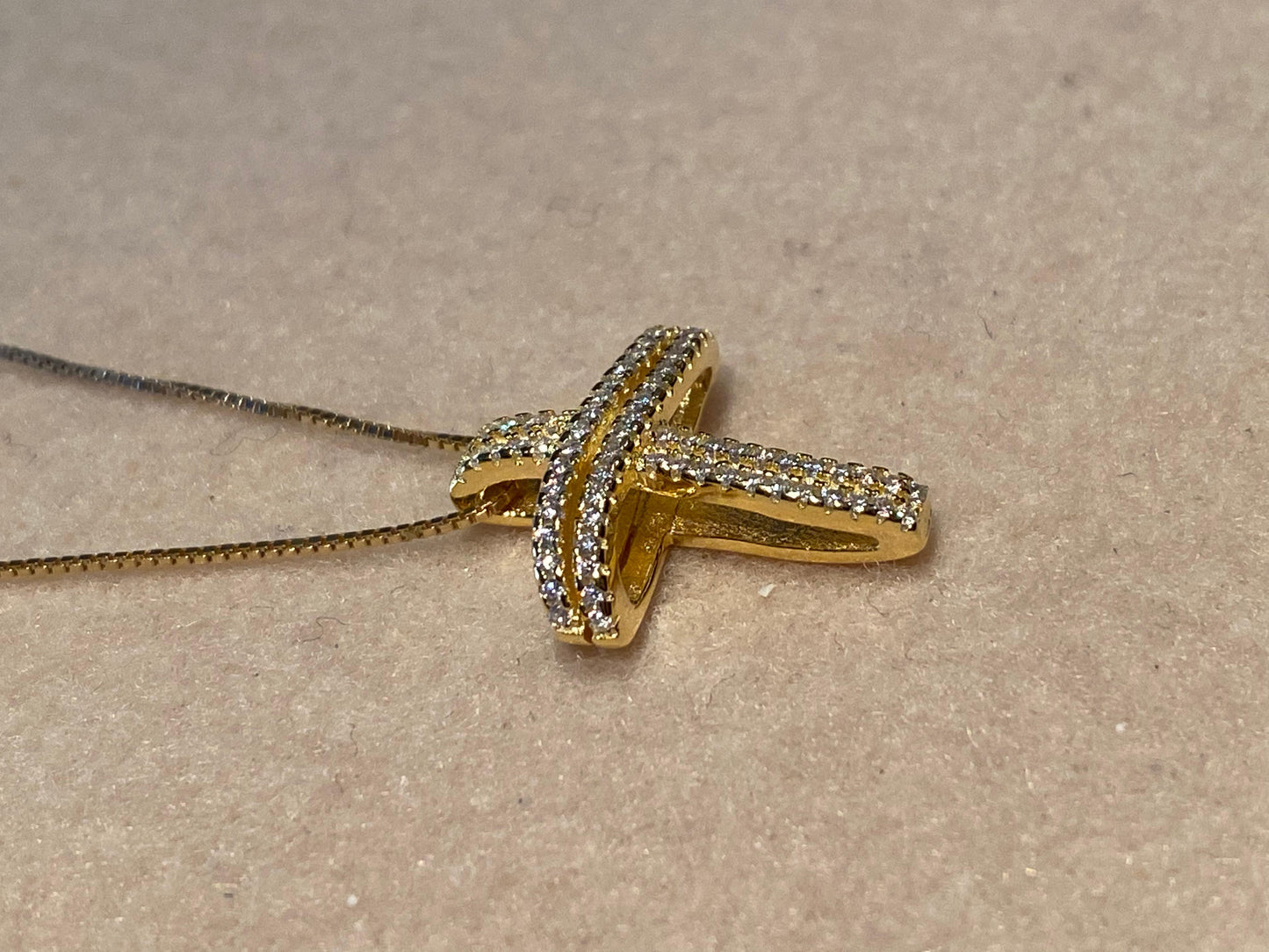 Collana Croce in Argento Dorato e Zirconi