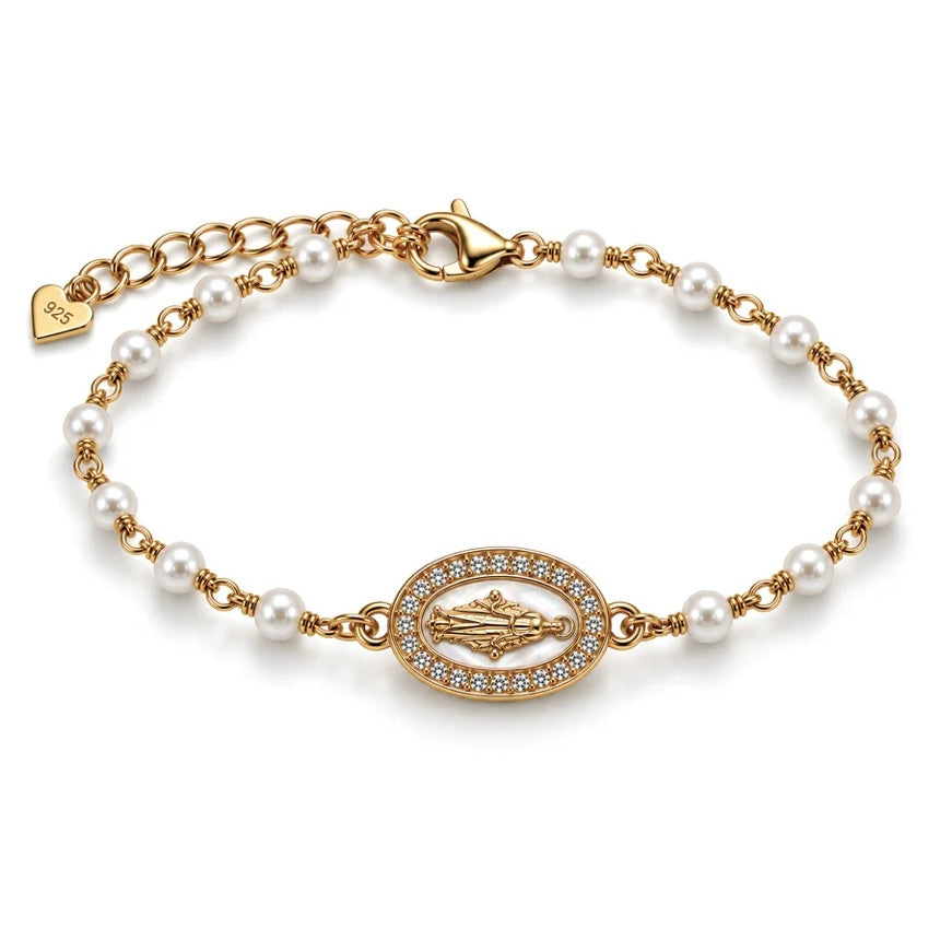 Bracciale Madonna Madreperla in argento 925 dorato e Swarovski 3 - Zumpano Gioielli