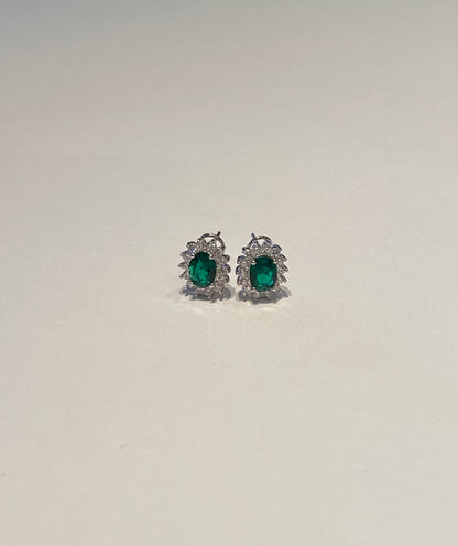 Orecchini Royal Clip Zircone Ovale Smerado contornato Zirconi Bianchi in ARGENTO 925