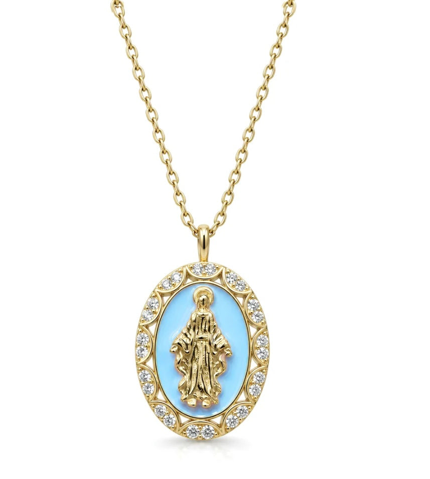 Collana Madonna Miracolosa azzurra in argento 925 e Swarovski 1 - Zumpano Gioielli