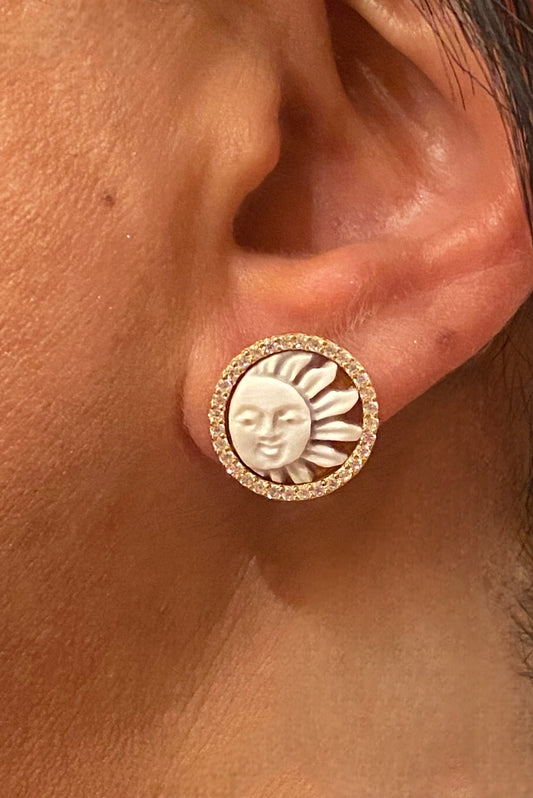 Orecchini Sole a Lobo in Argento 925 dorato con Cammei Conchiglia