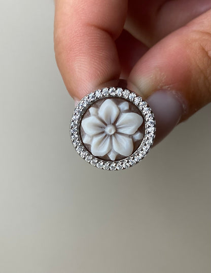 Anello Cammeo Fiore Argento Big