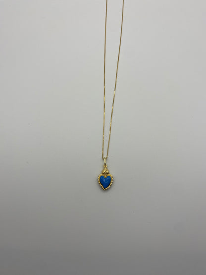 Collana Cuore Sacro Azzurro Smaltato
