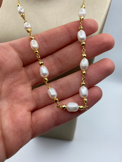 Collana in Argento Dorato e Perle Barocche