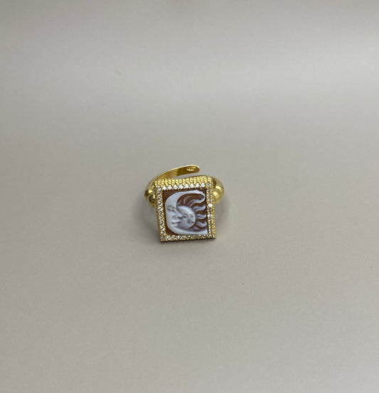 Anello Rettangolare Cammeo Sole e Luna