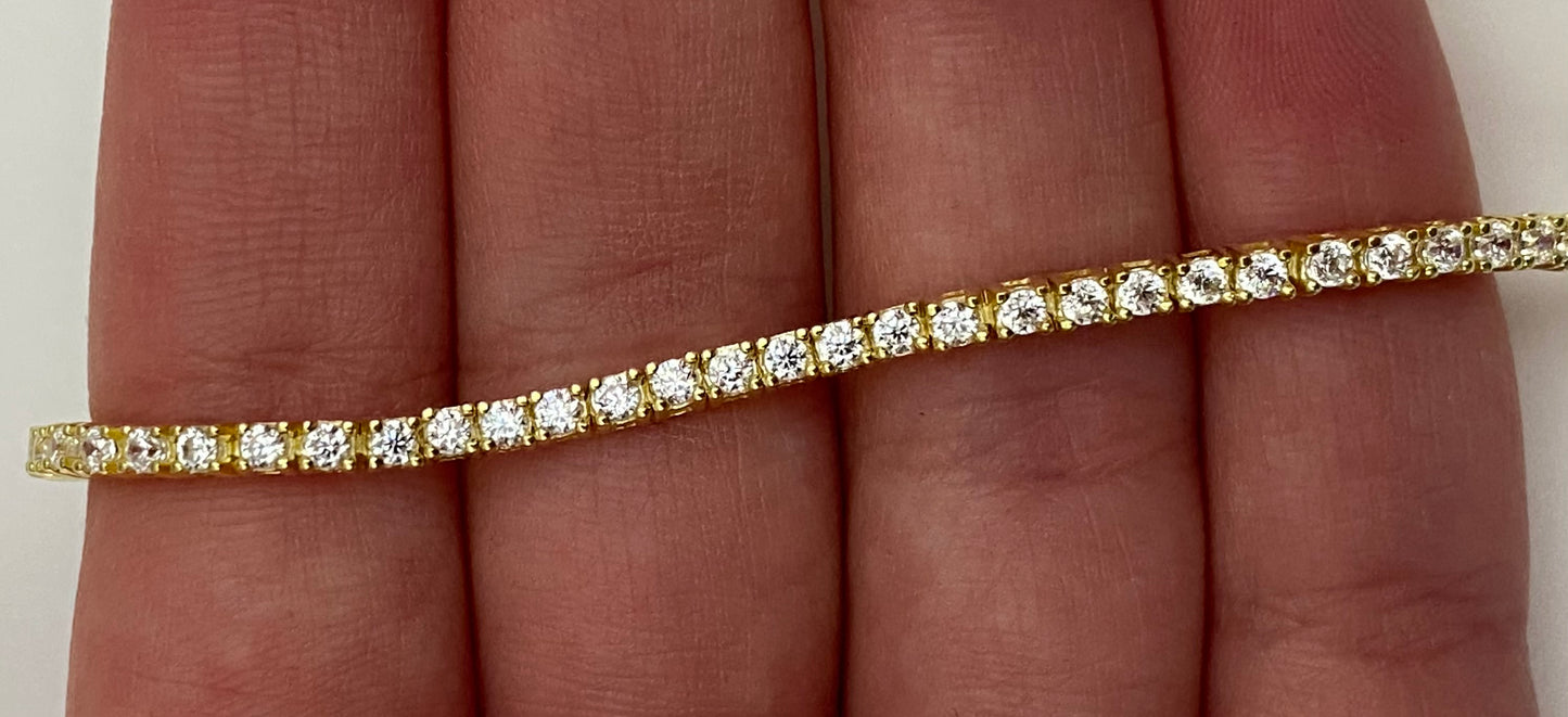 Bracciale Tennis Argento Dorato e Zirconi Bianchi