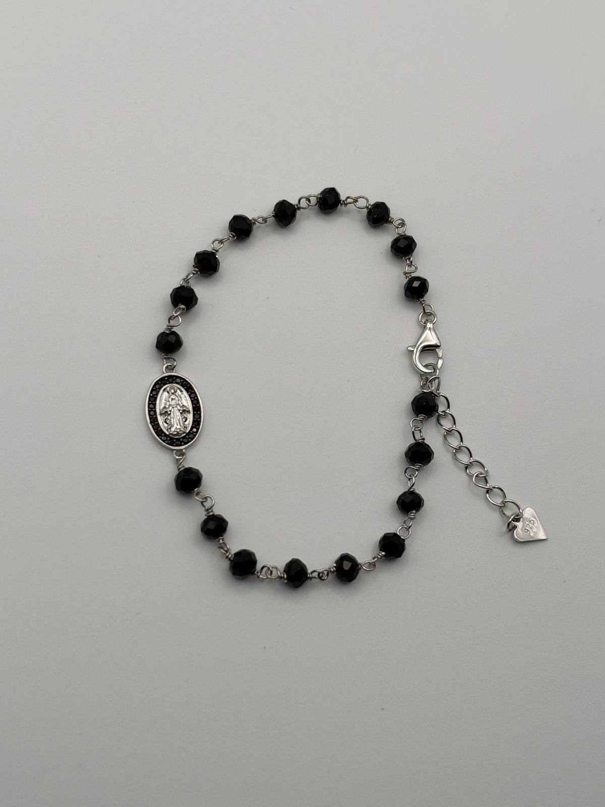 Bracciale Madonna Nero in argento 925, Swarovski e madreperla 1 - Zumpano Gioielli