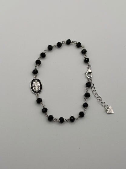 Bracciale Madonna Nero in argento 925, Swarovski e madreperla 1 - Zumpano Gioielli