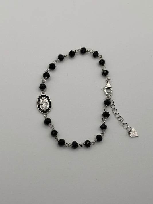 Bracciale Madonna Nero in argento 925, Swarovski e madreperla 1 - Zumpano Gioielli