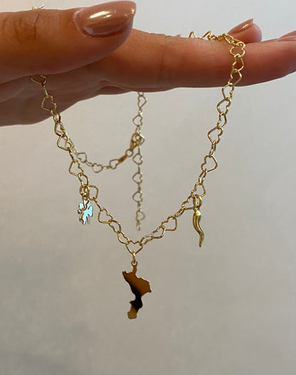 Collana Calabria Catena di cuori con Charms