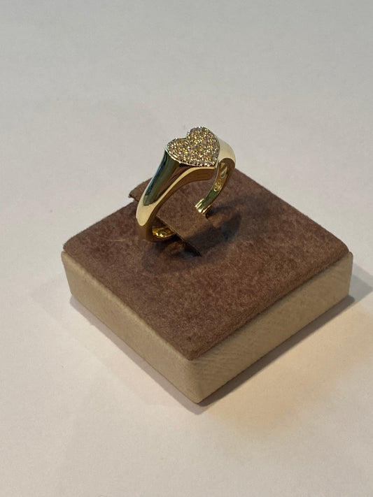 Anello Cuore in Argento Dorato e pavé di zirconi