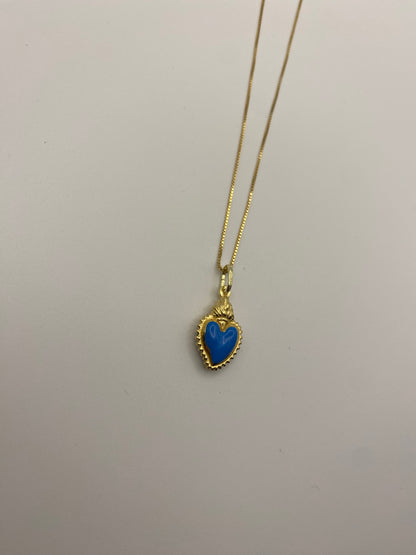 Collana Cuore Sacro Azzurro Smaltato