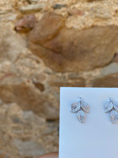 Orecchini Foglie in Argento 925 con Zirconi