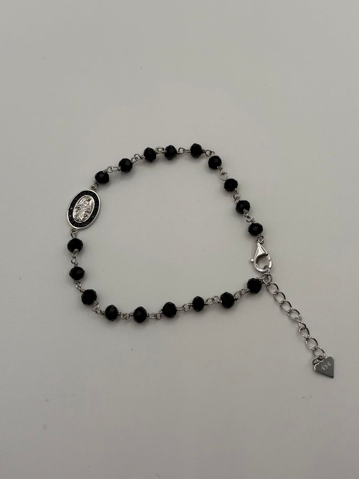 Bracciale Madonna Nero in argento 925, Swarovski e madreperla - Zumpano Gioielli