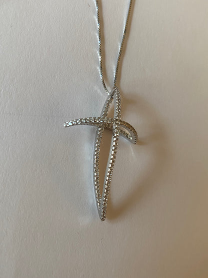 Croce Intrecciata in Argento 925 con Zirconi