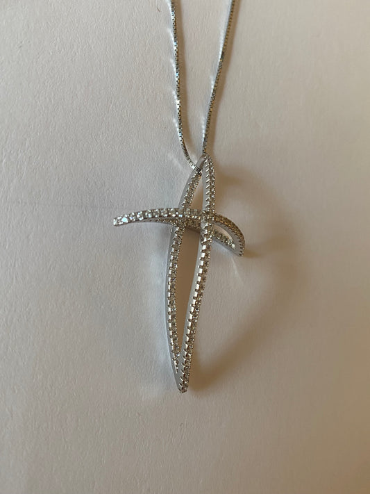Croce Intrecciata in Argento 925 con Zirconi