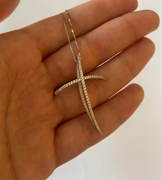 Croce Intrecciata in Argento 925 con Zirconi