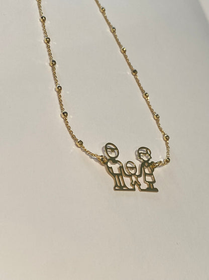 Collana Famiglia Con Bimbo in Argento Dorato