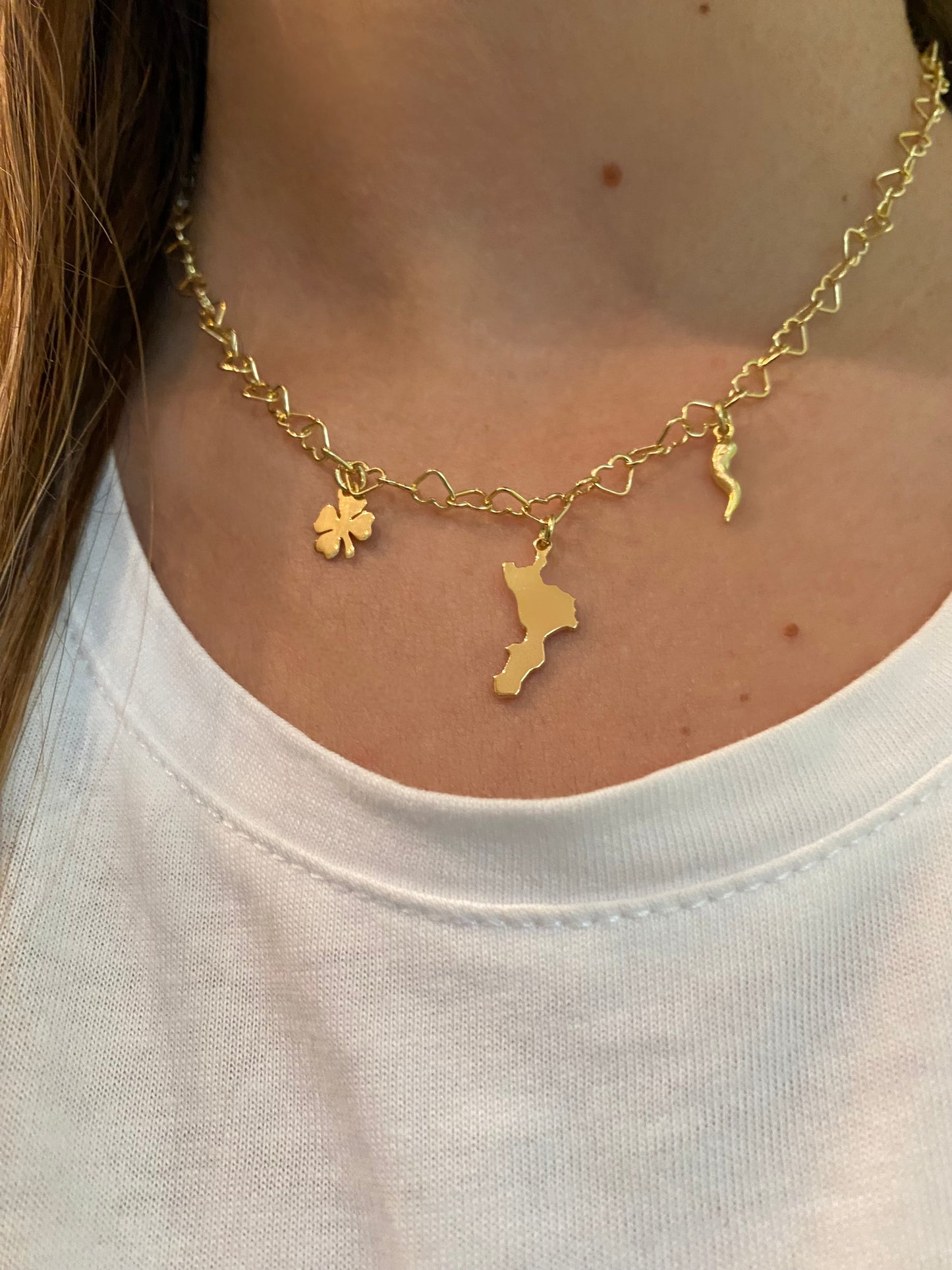 Collana Calabria Catena di cuori con Charms