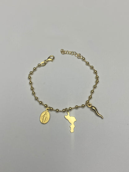 Bracciale Calabria Casa Mia con sfere e ciondoli simbolici in argento dorato 925 - Zumpano Gioielli