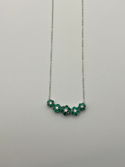 Collana Fiorellini Luminosi in argento 925 con zirconi verdi e bianchi - Zumpano Gioielli
