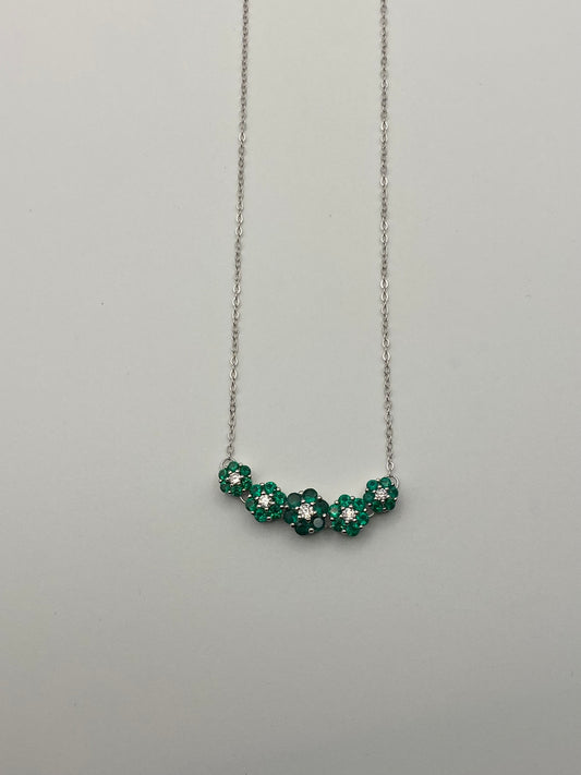 Collana Fiorellini Luminosi in argento 925 con zirconi verdi e bianchi - Zumpano Gioielli