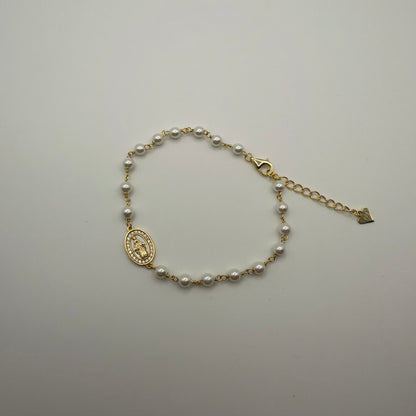 Bracciale Madonna Madreperla in argento 925 dorato e Swarovski - Zumpano Gioielli