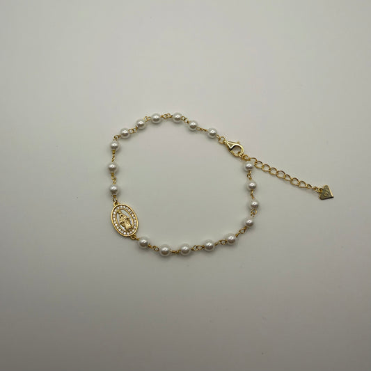 Bracciale Madonna Madreperla in argento 925 dorato e Swarovski - Zumpano Gioielli