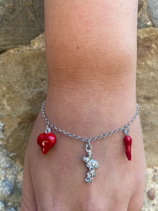 Bracciale Calabria Rilievo con Cuore e Cornetto