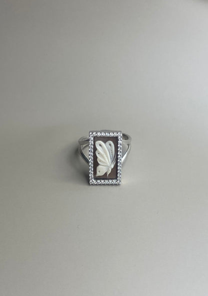 Anello Rettangolare Cammeo Farfalla