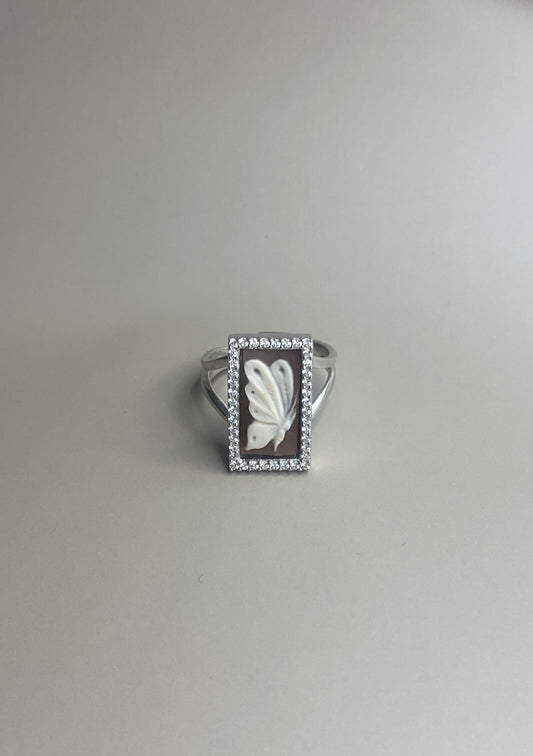 Anello Rettangolare Cammeo Farfalla