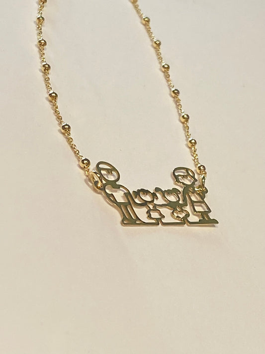 Collana Famiglia con Bambine in Argento Dorato