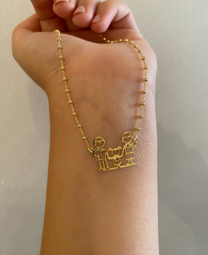 Collana Famiglia con Bimba in Argento Dorato