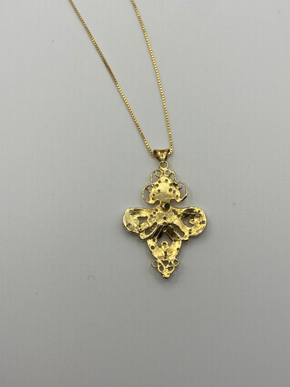 Collana con ciondolo in argento dorato, pietra Verde e Microperle