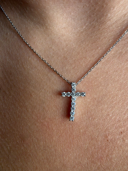 Collana con croce in argento 925 e Swarovski - Zumpano Gioielli