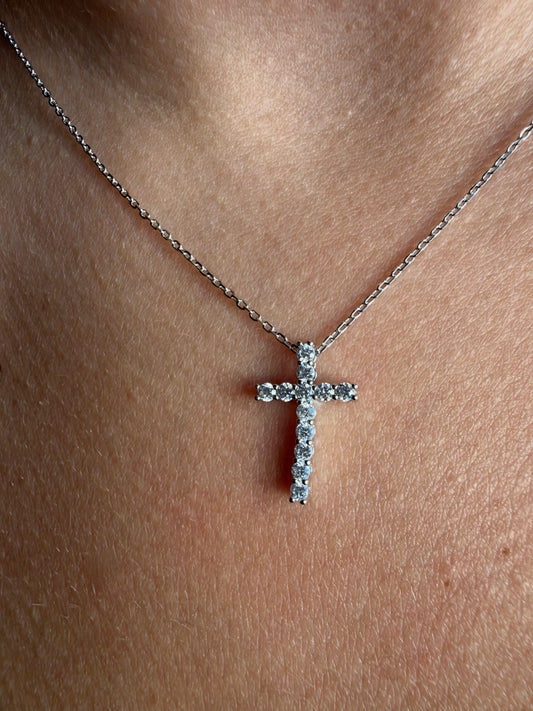 Collana con croce in argento 925 e Swarovski - Zumpano Gioielli