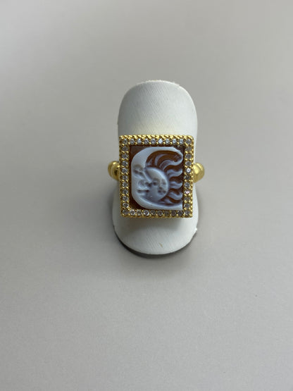 Anello Rettangolare Cammeo Sole e Luna