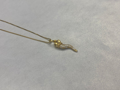Girocollo con Cornetto Portafortuna zirconato Argento dorato