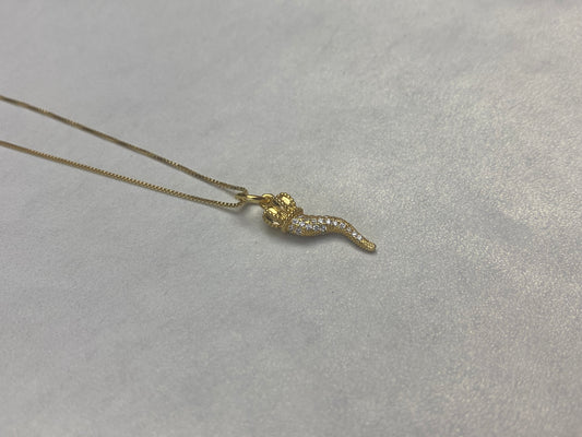 Girocollo con Cornetto Portafortuna zirconato Argento dorato