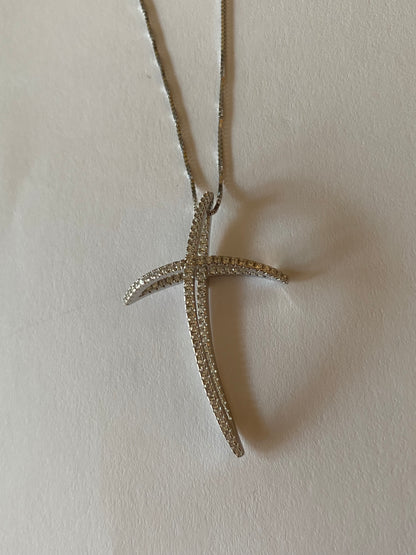 Croce Intrecciata in Argento 925 con Zirconi