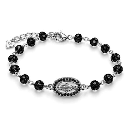 Bracciale Madonna Nero in argento 925, Swarovski e madreperla 2 - Zumpano Gioielli