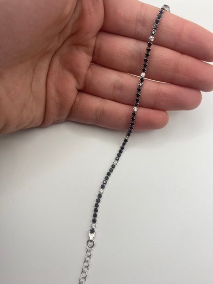 Bracciale Tennis Argento 925 e Pietre Nere e Bianche