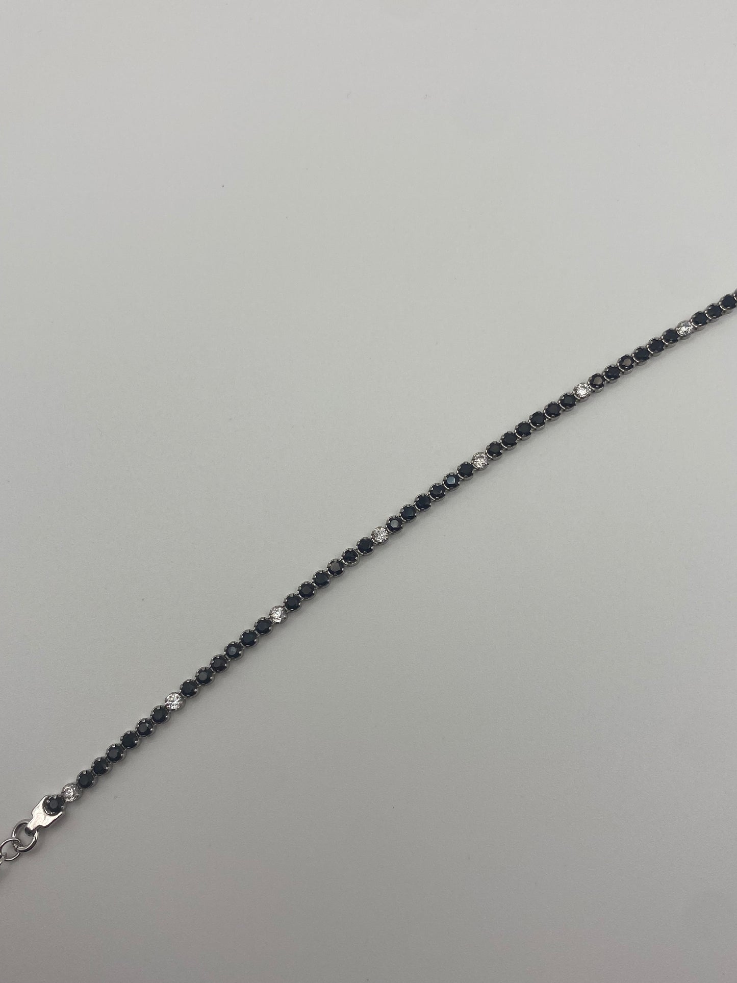 Bracciale Tennis Argento 925 e Pietre Nere e Bianche
